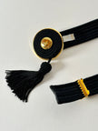 Cintura vintage Nina Ricci Paris in passamaneria elastica nera con fibbia gioiello e nappa couture