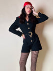 Mini Jumpsuit nera in rasato di lana con bottoni gioiello e cintura in coordinato