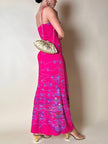 Abito lungo con spacco centrale fucsia fantasia astratta “Azzaro Paris”