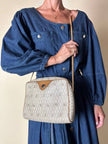 Borsa Christian Dior in tessuto jacquard logato beige con dettagli in pelle cuoio