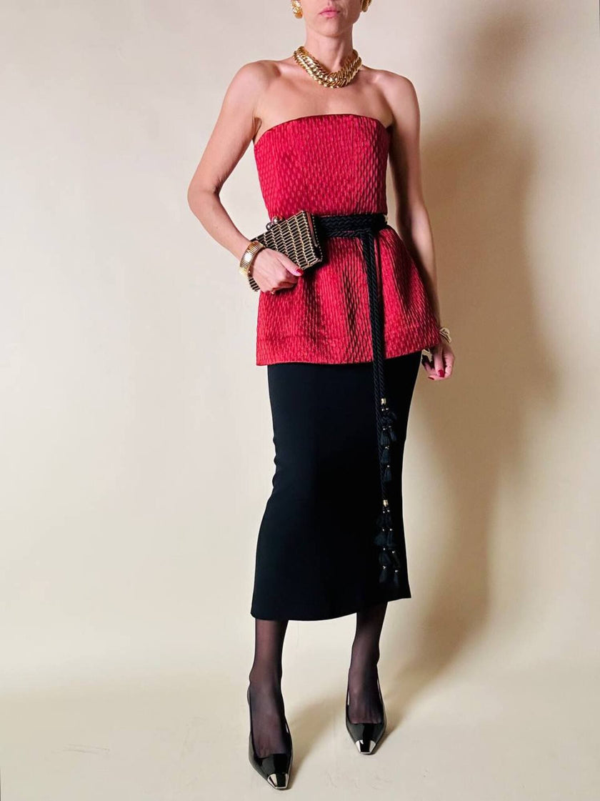 Bustier couture in seta operata rosso sangria