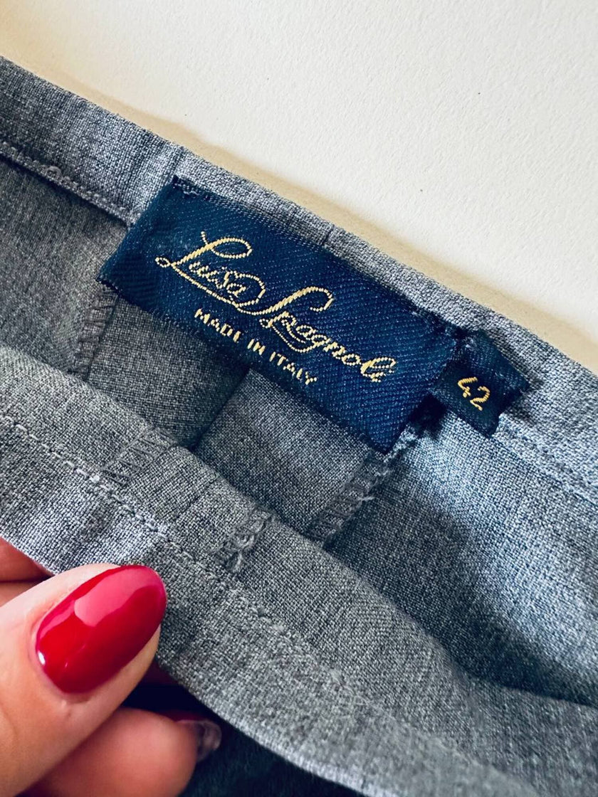 Pantalone a palazzo in rasato di lana grigio “Luisa Spagnoli”