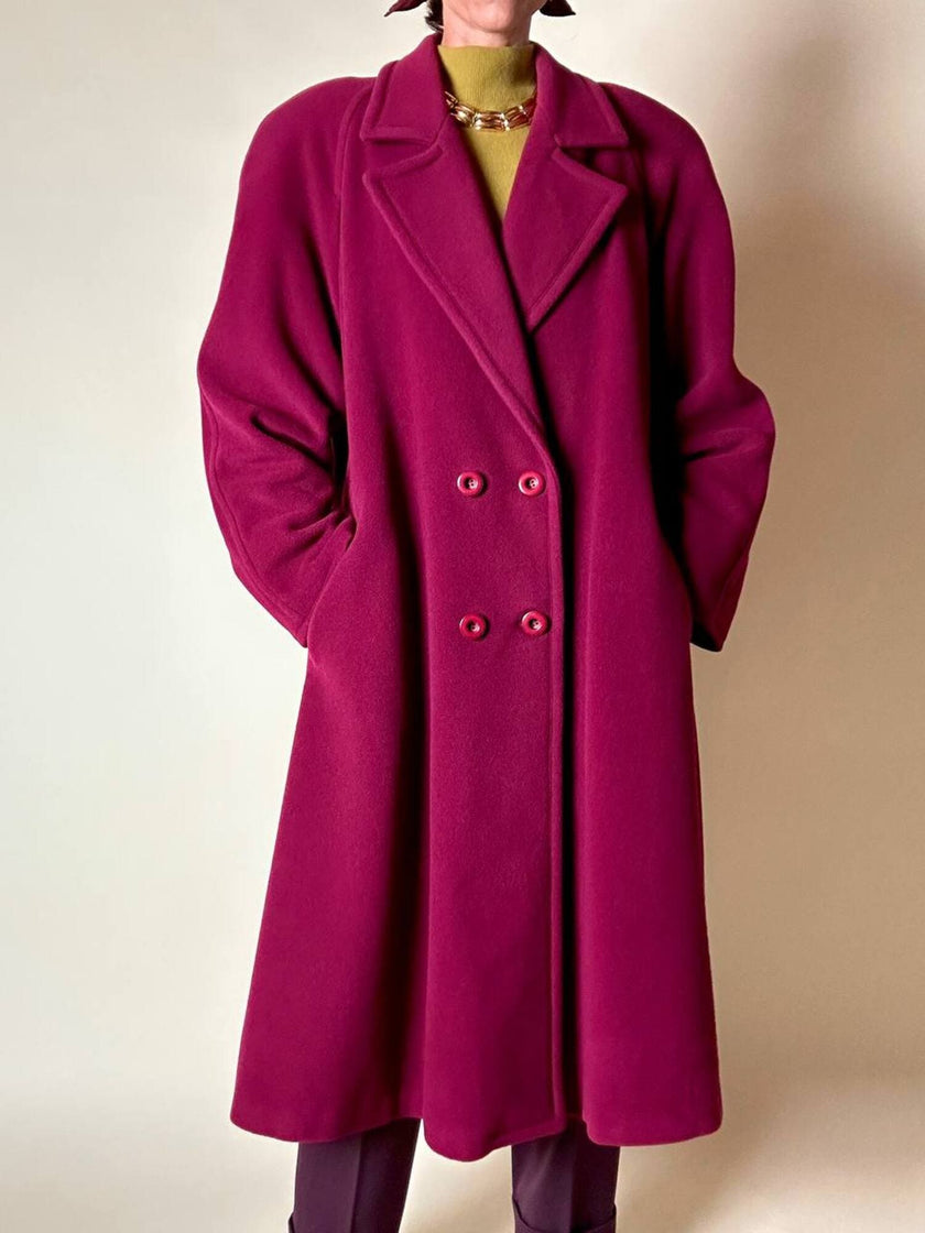 Cappotto doppiopetto oversize in lana rosso Borgogna Riflessi