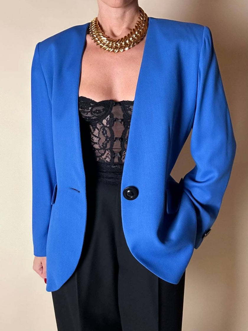Blazer vintage Yves Saint Laurent in lana blu cobalto