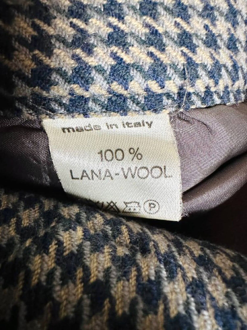 Pantalone a vita alta in lana pied de poule grigio e ottanio Basile