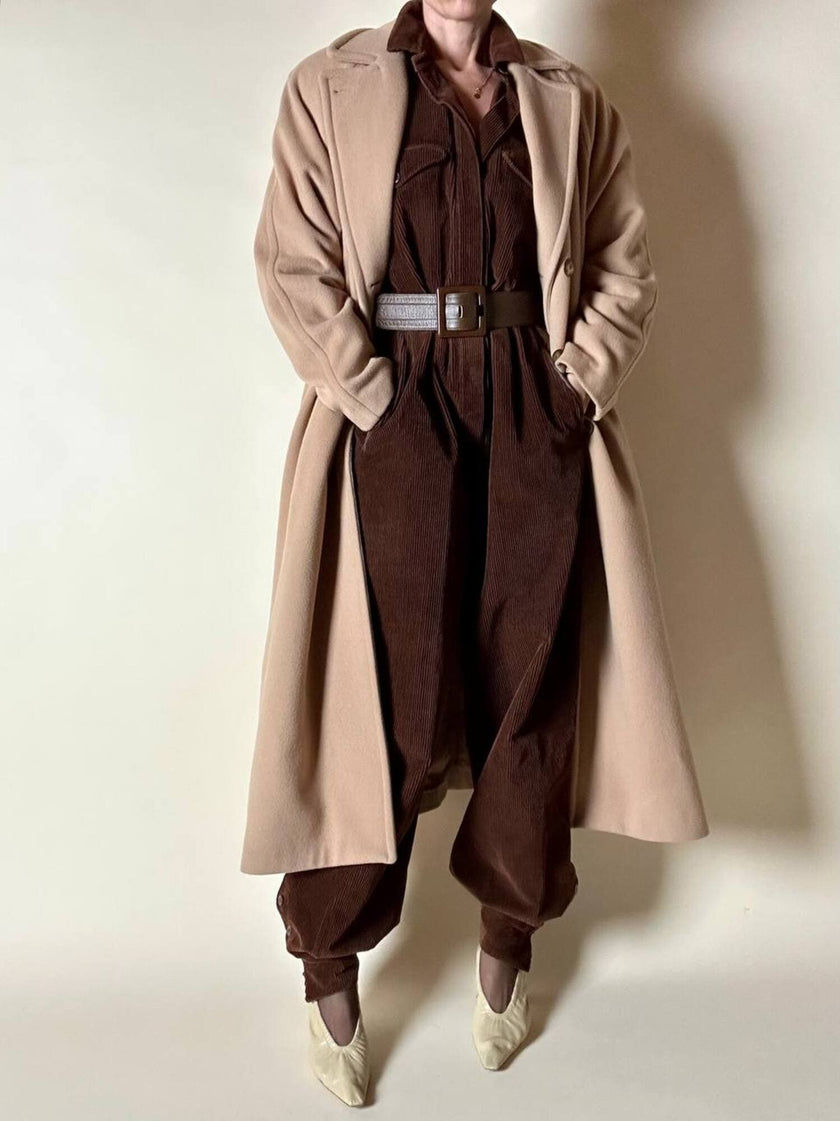 Combinaison vintage Complice en velours côtelé marron avec détails en cuir