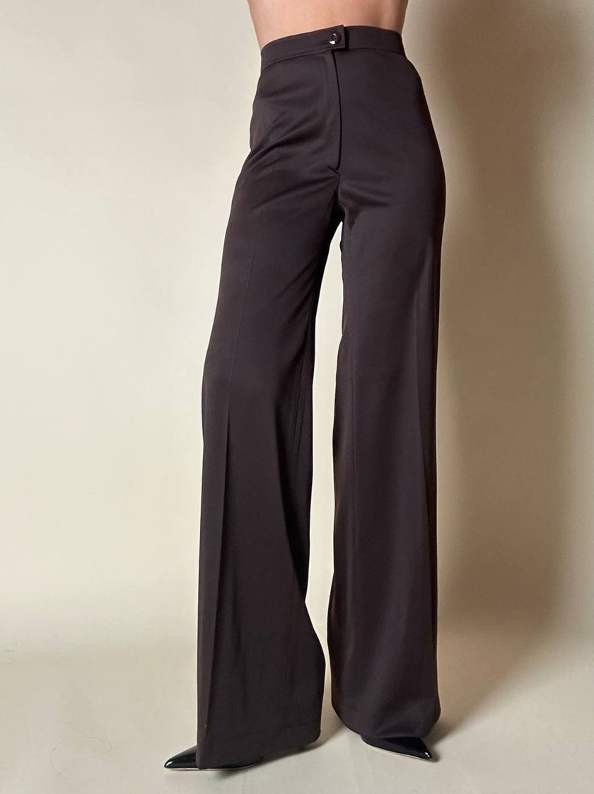 Blazer doppiopetto in lana color cioccolato “Yves Saint Laurent” con pantalone abbinato