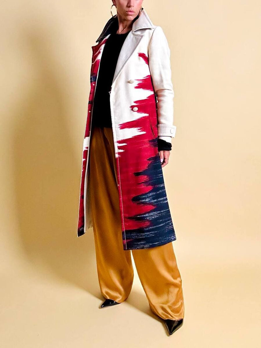 Cappotto redingote in lana fantasia astratta