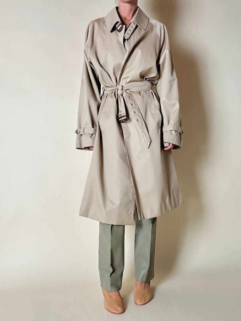 Trench color sabbia con fodera tartan “Idrostop”