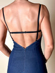 Mini abito D&G in denim blu scuro elasticizzato con scollo sulla schiena