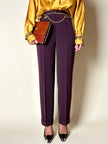 Pantalon tailleur taille haute à coupe cigarette couleur prune