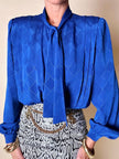 Camicia vintage Tricosa Paris in tessuto jacquard operato a losanghe bluette con nastro al collo