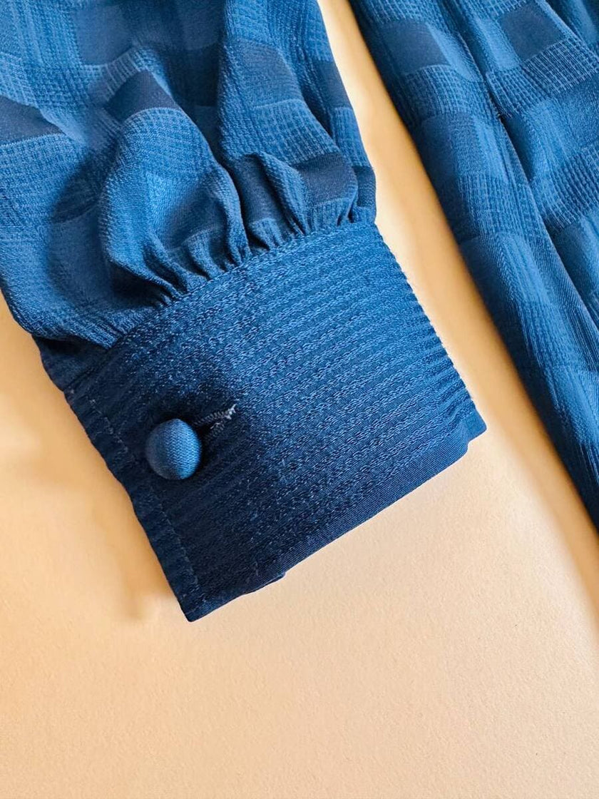 Abito lungo blu lavagna in tessuto Jacquard con motivo Damier