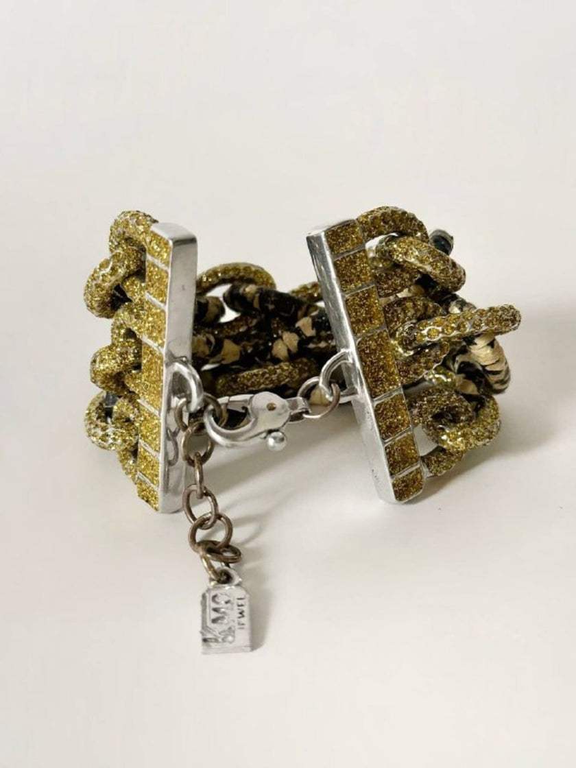 Bracciale KMO Paris multichain in metallo argento whips e glitter oro