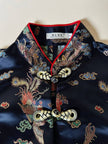 Qipao top in raso jacquard nero fantasia cinese