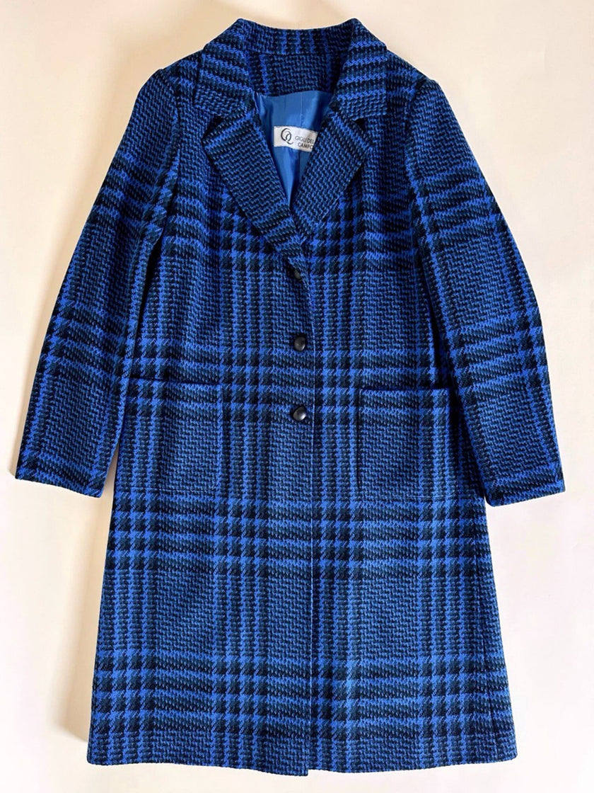 Cappotto in pura lana fantasia principe di Galles blu elettrico e nero Gigli Del Campo