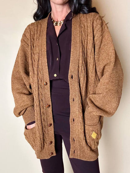 Cardigan Yves Saint Laurent in lana caramello con bottoni Berlebeck logati