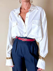Camicia bianca Andrea Mare vintage in cotone con maxi tasche e bottoni in madreperla