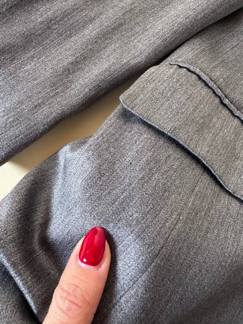 Blazer doppiopetto in rasato di lana grigio “Yves Saint Laurent”
