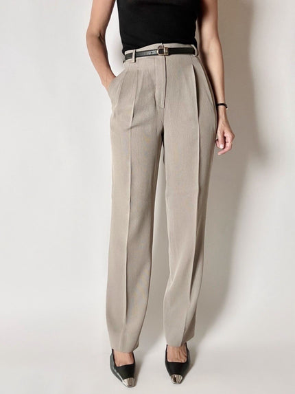 Pantalone Studio 0001 Ferré a vita alta con pince in tessuto operato greige