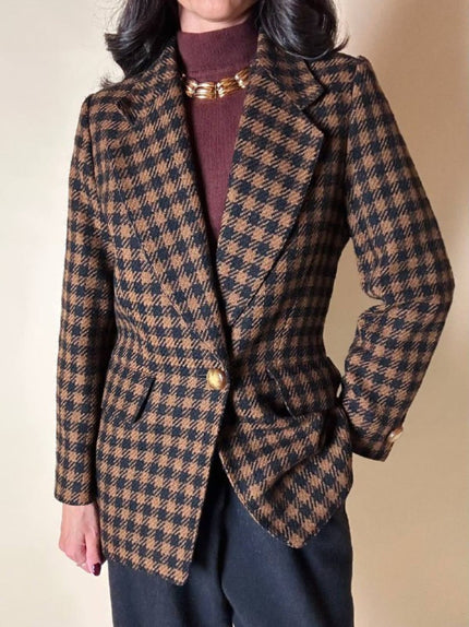 Blazer Guy Laroche in lana fantasia pied de poule ruggine e nero