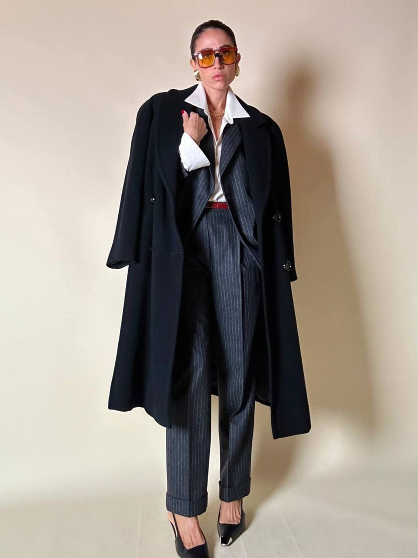 Tailleur gessato giacca/pantalone in lana grigio antracite “Antonio Fusco”