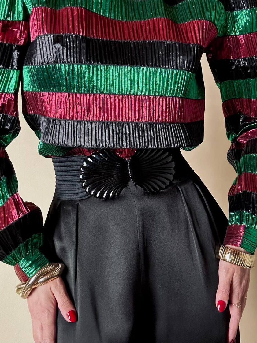 Cintura elastica nera con fermaglio smaltato a forma di capasanta