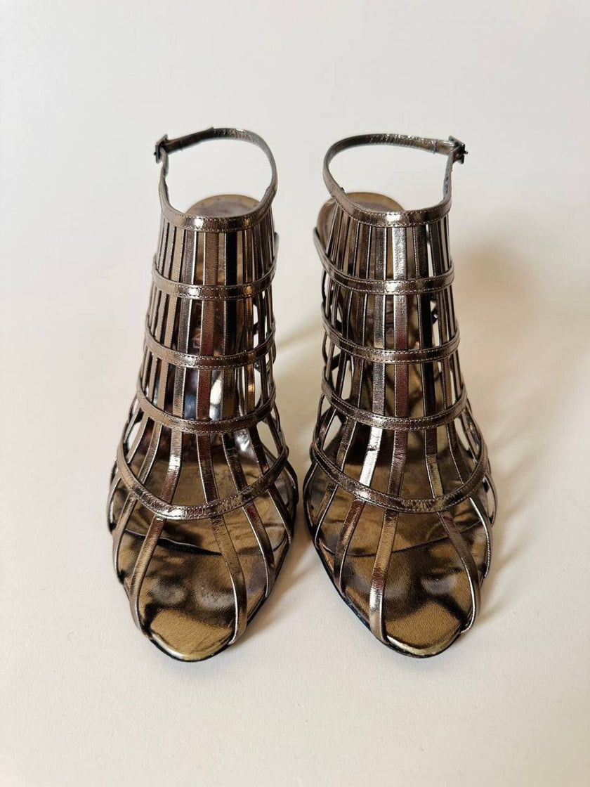 Sandali a gabbia in laminato bronzo “Yves Saint Laurent”