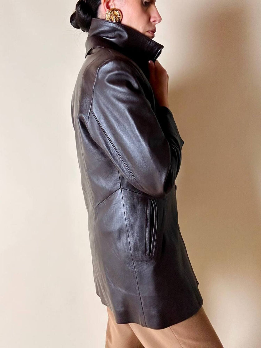Dunkelbraune Vintage-Lederjacke mit integrierter Weste