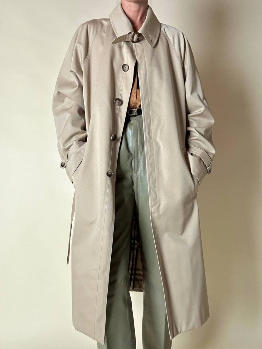 Trench color sabbia con fodera tartan “Idrostop”
