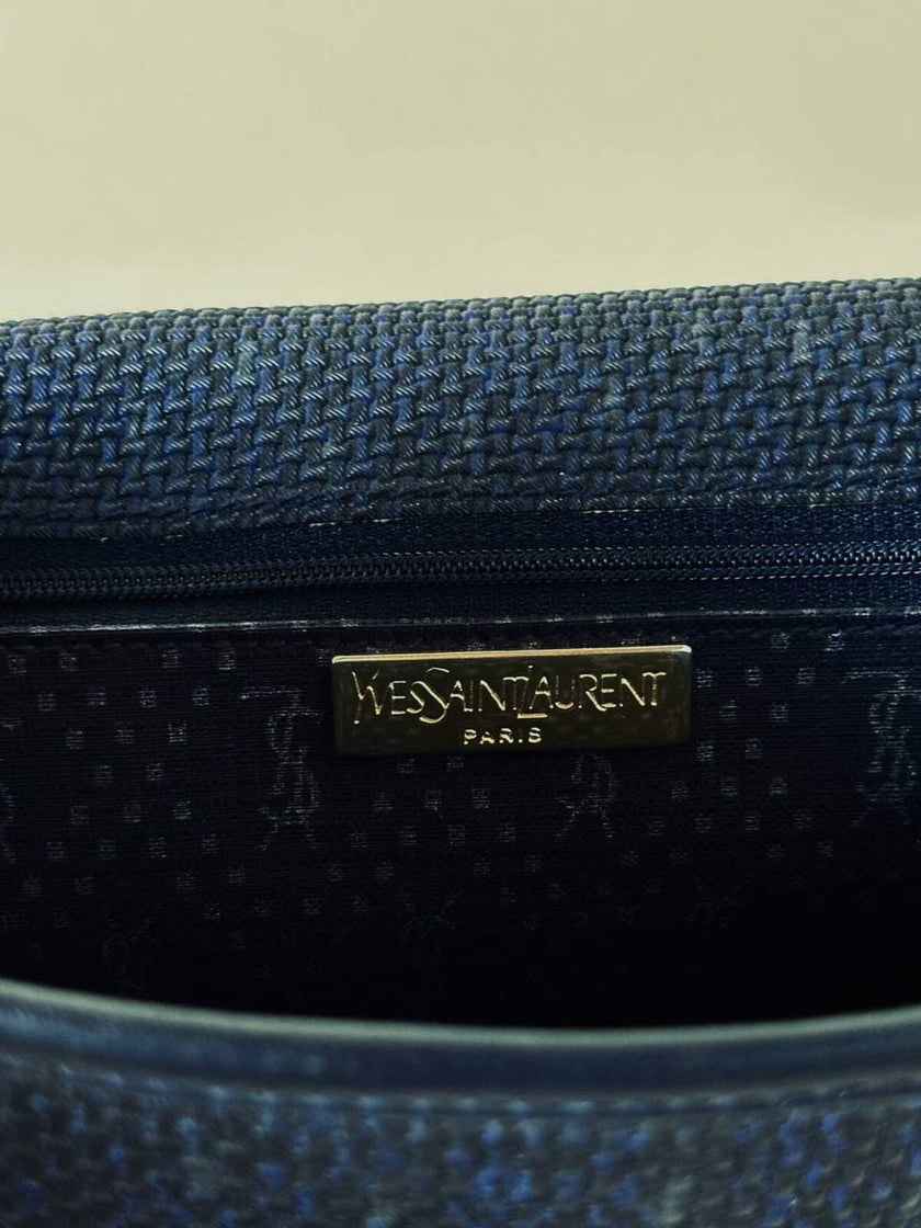 Borsa messenger in tessuto plastificato e pelle blu “Yves Saint Laurent”