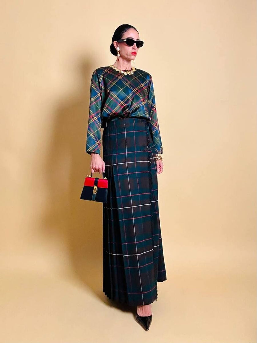 Maxi kilt sartoriale in lana fantasia tartan
