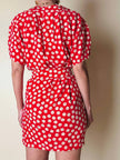 Mini abito rosso in seta jacquard a pois con fusciacca in coordinato “Fendi”