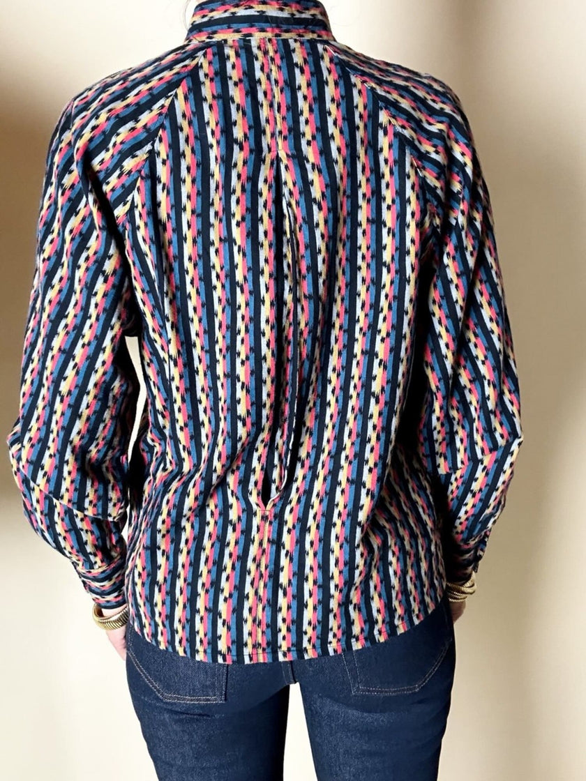 Vintage Yves Saint Laurent Hemd aus Baumwolle mit buntem Mikro-Muster