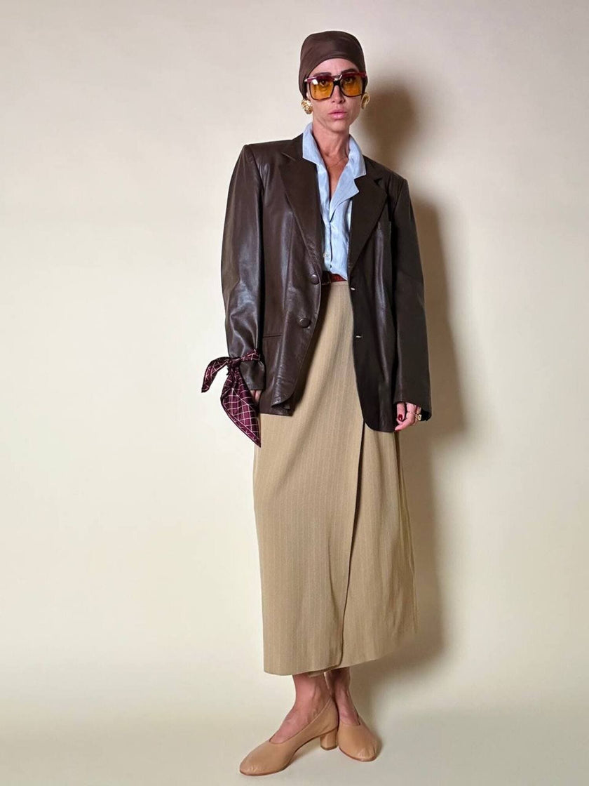 Blazer oversize in pelle color cioccolato