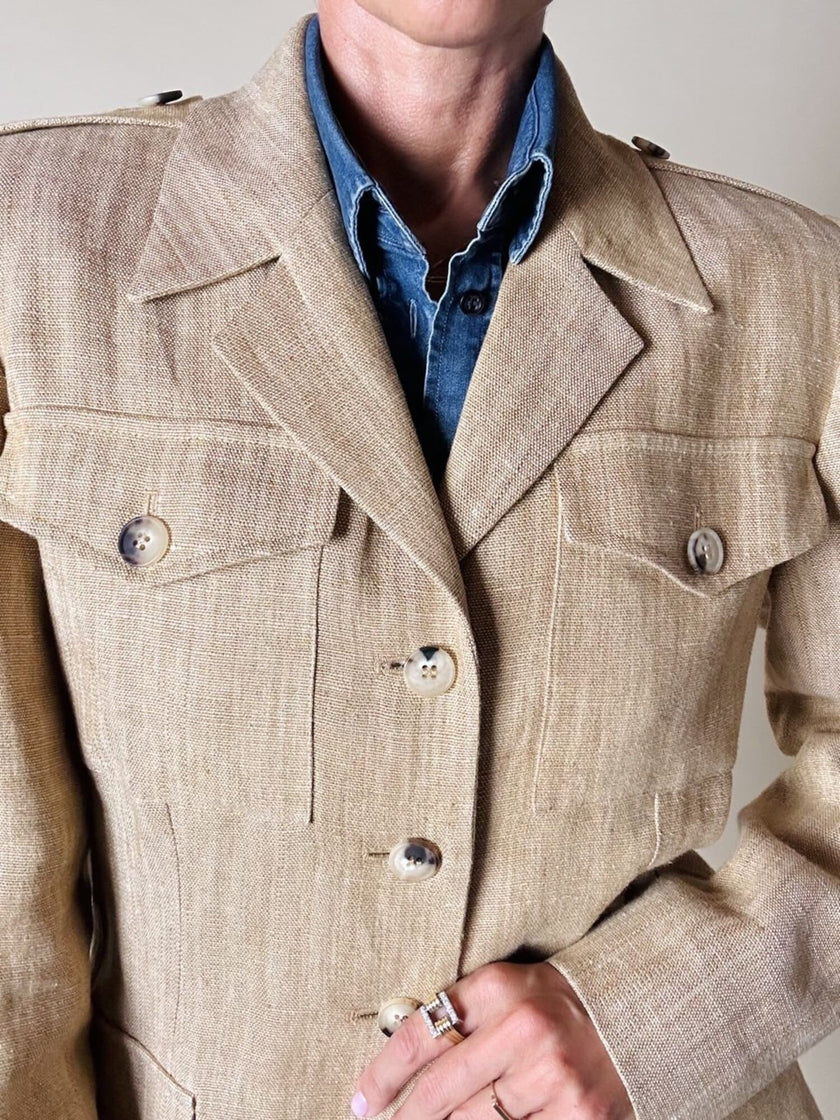 Giacca sahariana Yves Saint Laurent in lino mélange honey beige