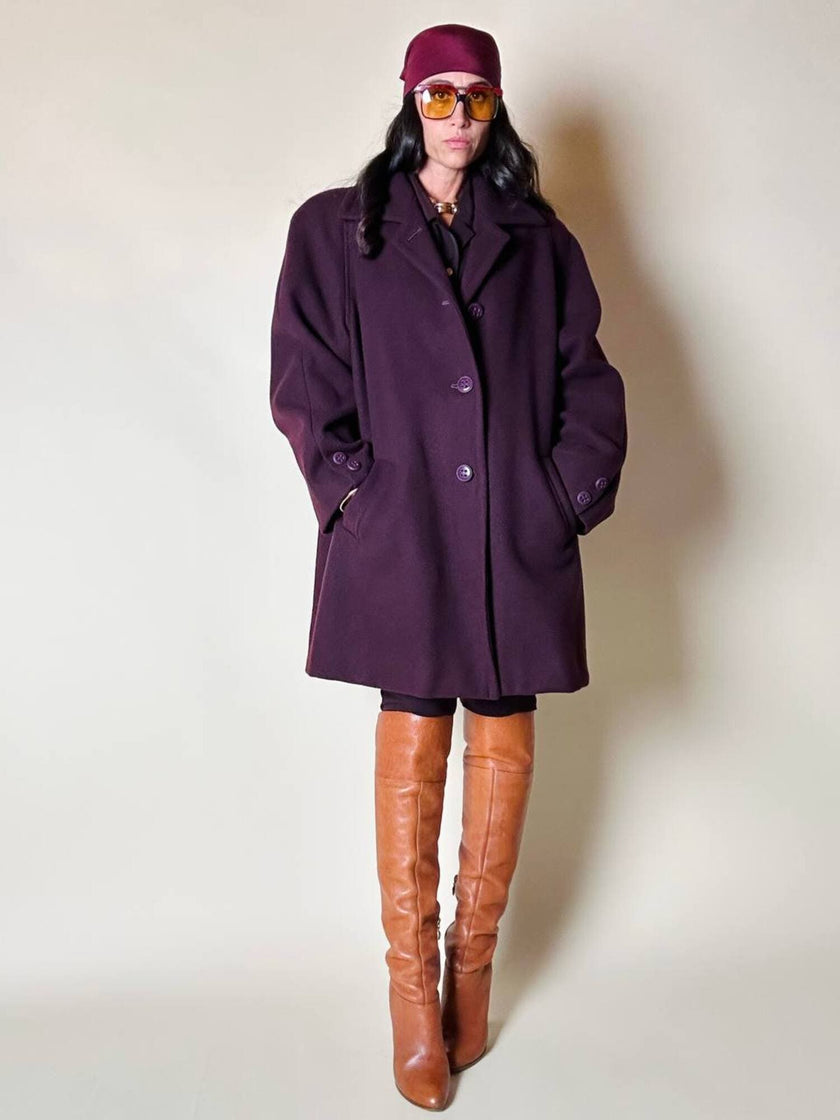 Cappottino oversize in lana color prugna Confezioni Adri