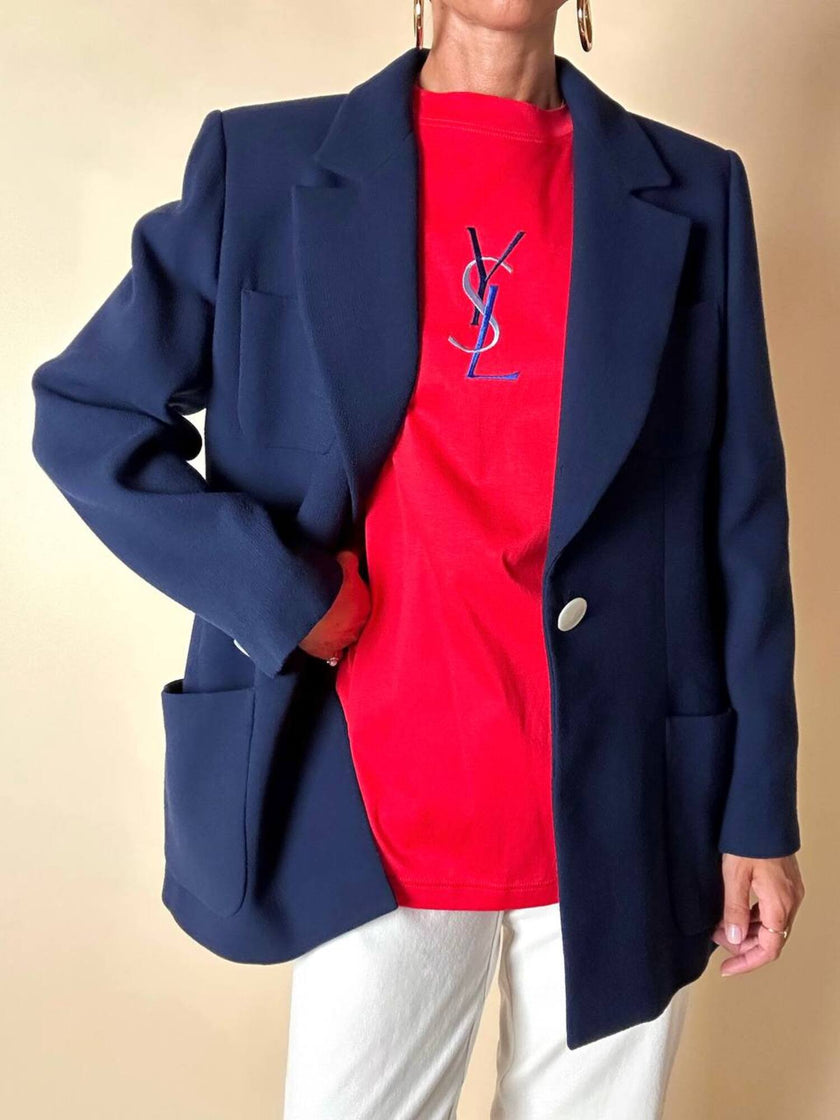 T-shirt Yves Saint Laurent  in cotone rosso con maxi logo YSL