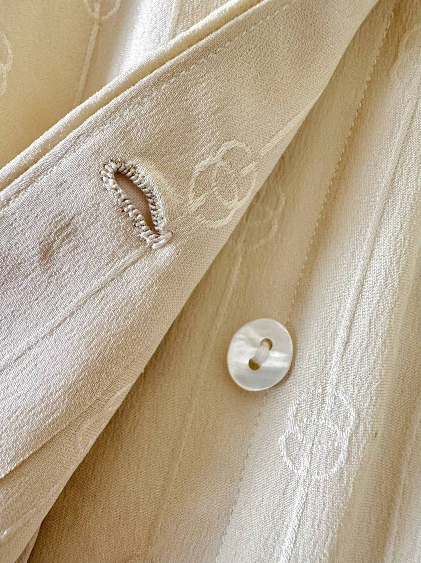 Camicia sartoriale in pura seta jacquard color crema con loghi Gucci