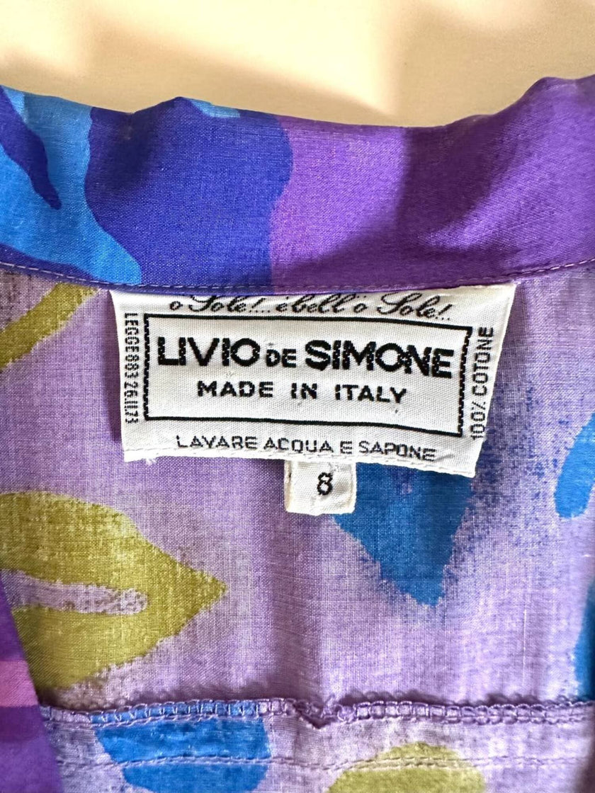Mehrfarbiges Kleid mit abstraktem Muster in Violett und passendem Gürtel „Livio De Simone“