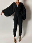 Jumpsuit vintage Emilio Pucci nera con maniche a pipistrello e nappa couture