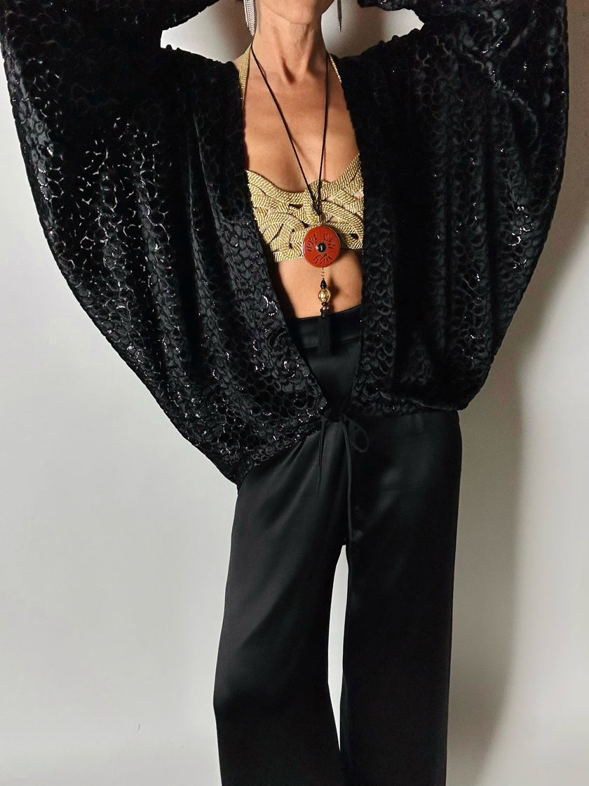 Giacca vintage Valeria Ferri in velluto di seta dévoré nero e lurex