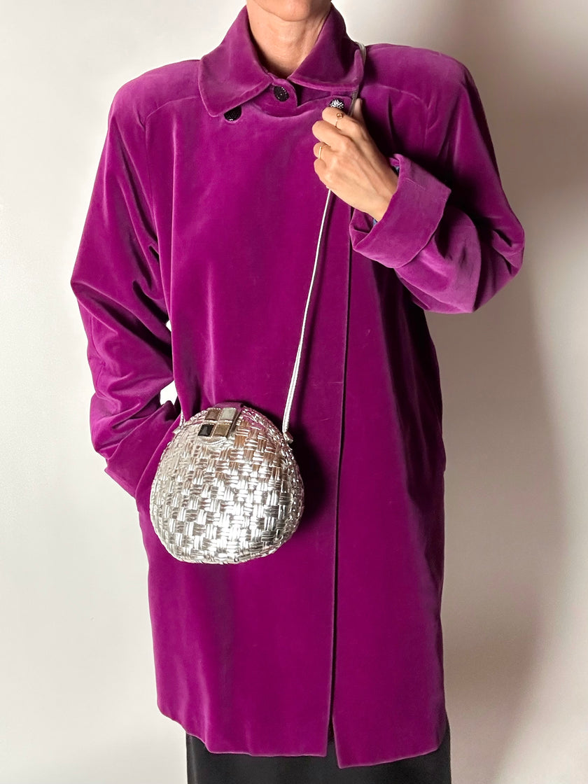 Borsa bandoulière vintage Rodo in midollino argento con chiusura gioiello