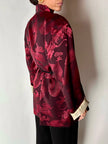 Giacca vintage in tessuto jacquard bordeaux con draghi cinesi e alamari