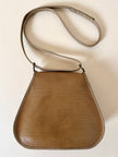 Borsa Yves Saint Laurent in tessuto plastificato millerighe color cammello con riporti in pelle argilla