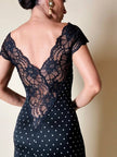 Abito lungo nero a pois bianchi con inserti in pizzo “La Perla”