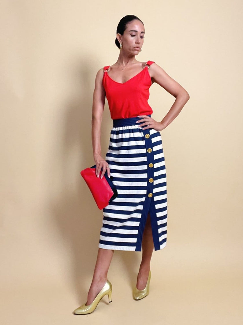 Longuette a righe bianche e blu con bottoni dorati “Yves Saint Laurent”