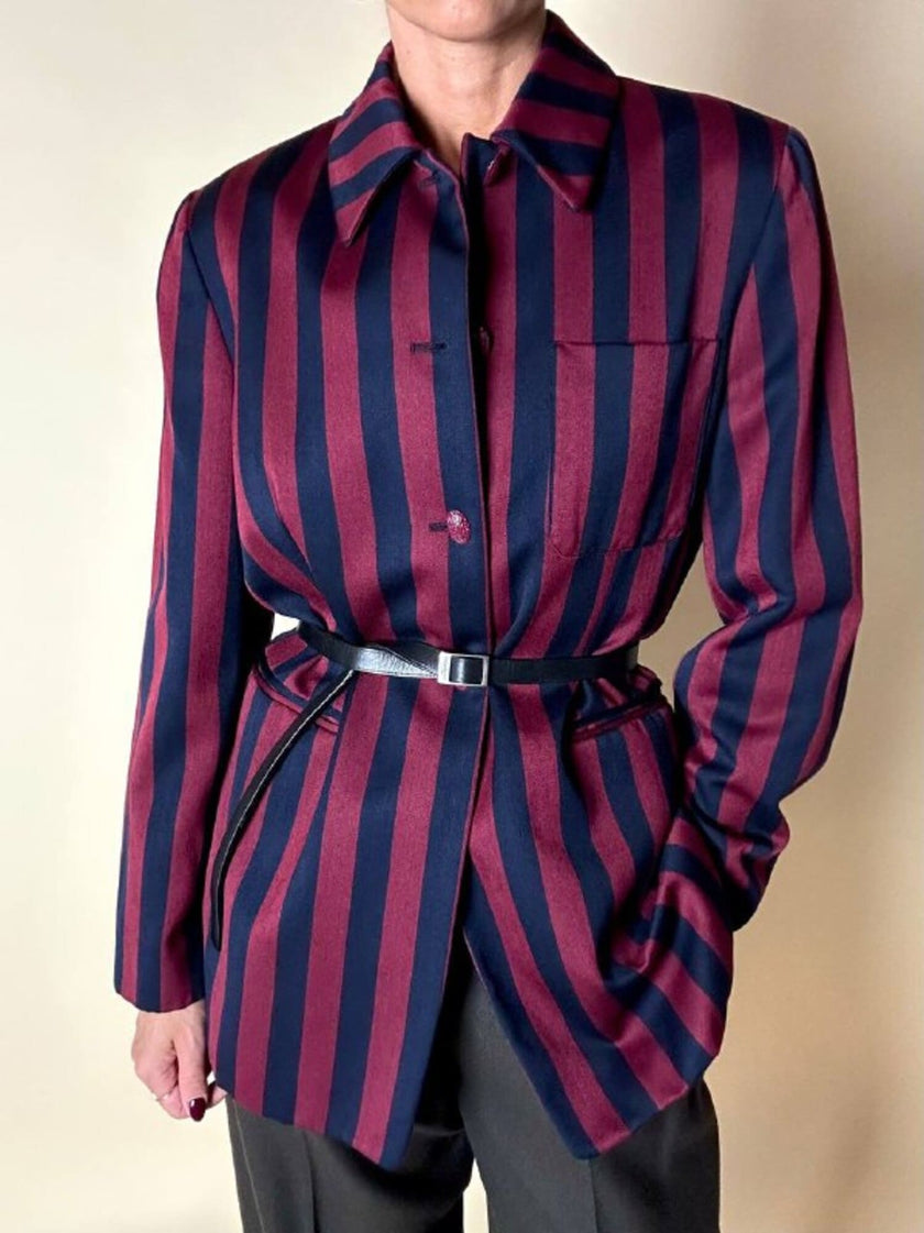 Blazer a righe verticali bordeaux e blu notte con bottoni in metallo laccato Daniel Hechter