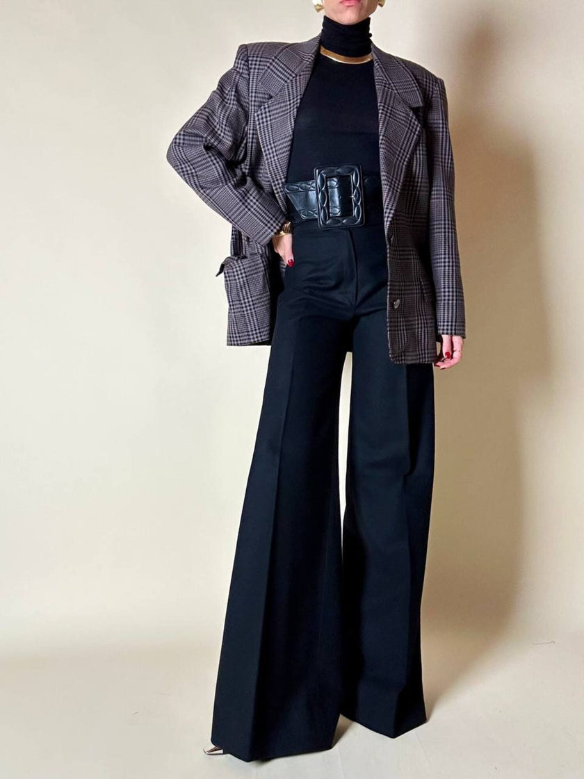 Blazer sartoriale in rasato di lana principe di Galles fango e nero