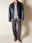 Bomber aviator in pelle testa di moro con fodera gialla matelassé